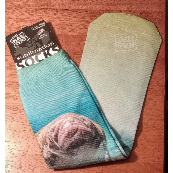 Wild Habitat Sublimation Socks Manatee One‎ Size Made In USA - Picture 1 of 2